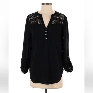 Express | Black Crochet Panel Long Sleeve Blouse | Size Small